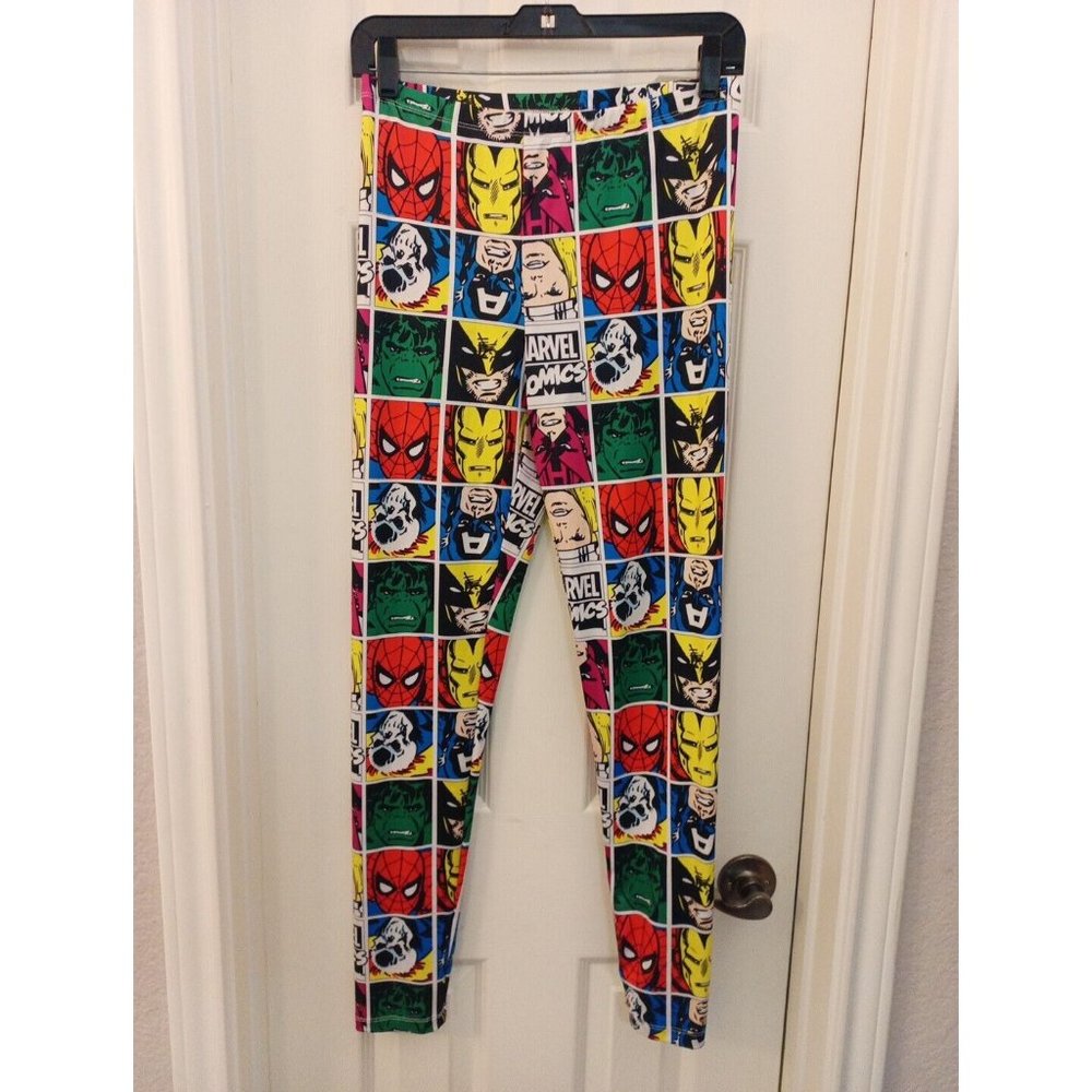 Women's Marvel Comics Vibrant Colorful Hulk Spider Man Stretchy Leggings Size Lg